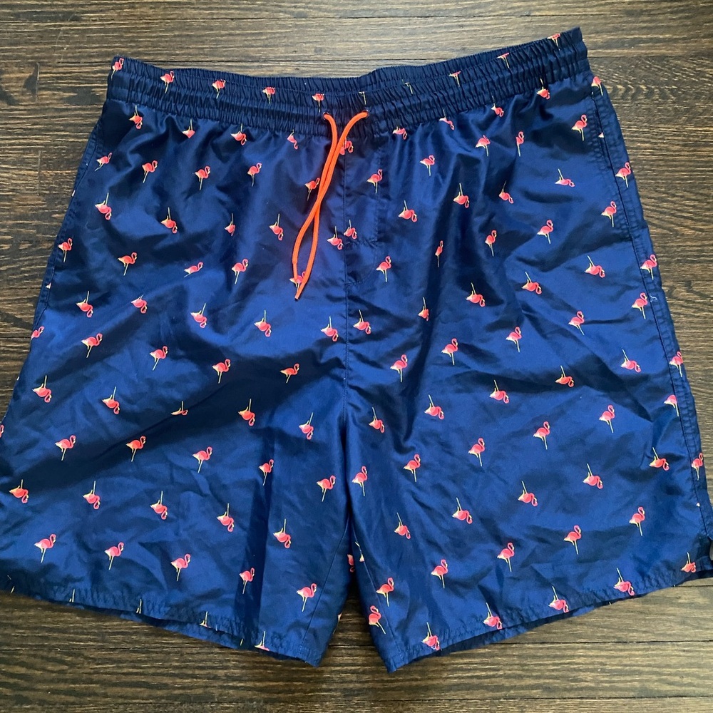 Navy Flamingo Print Swim Shorts